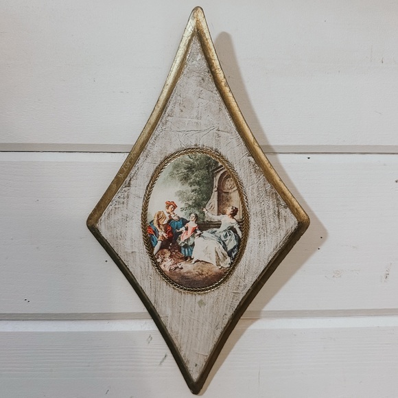 Other - Vintage Florentine Gold Gilt Wood Diamond Shape Wall Plaque | Made in Italy